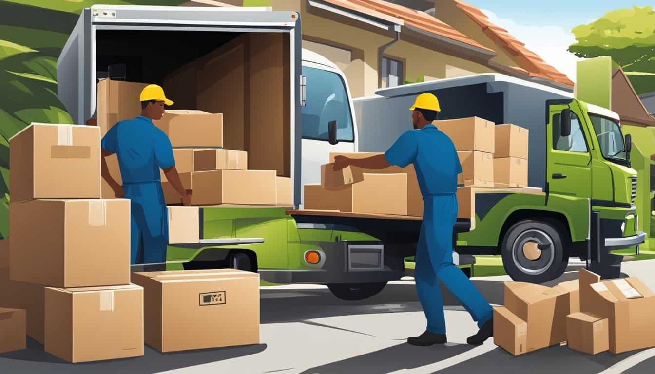 B&W Movers Two men from a moving company in Durban loading boxes into a moving truck.