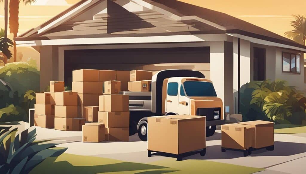 Durban's Top Moving Companies - Stress-Free Relocations 1 B&W Movers A moving truck with boxes in front of a house, provided by professional moving companies in Durban.
