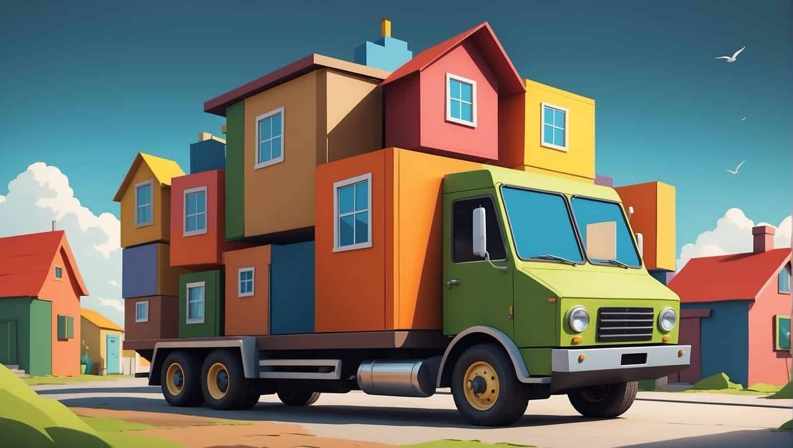 B&W Movers A colorful truck transporting houses in Johannesburg.