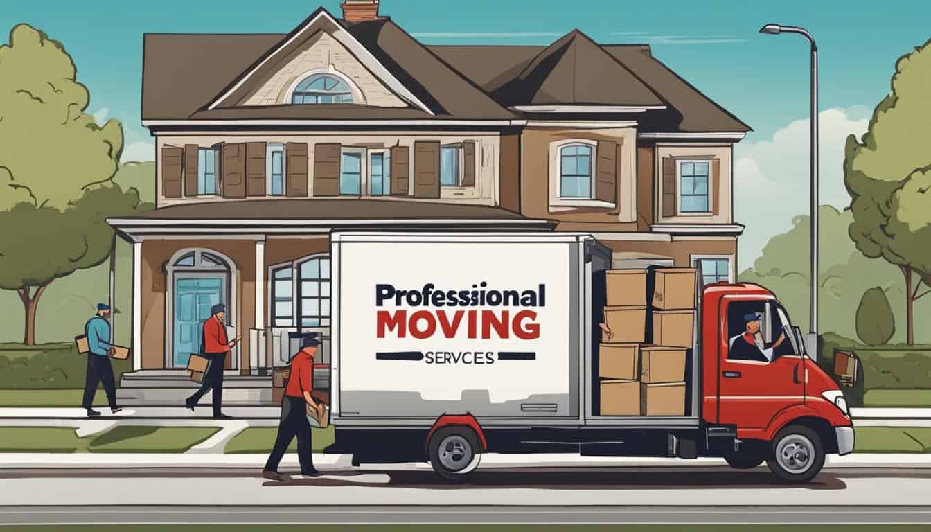 B&W Movers A cartoon of a moving truck in front of a house.