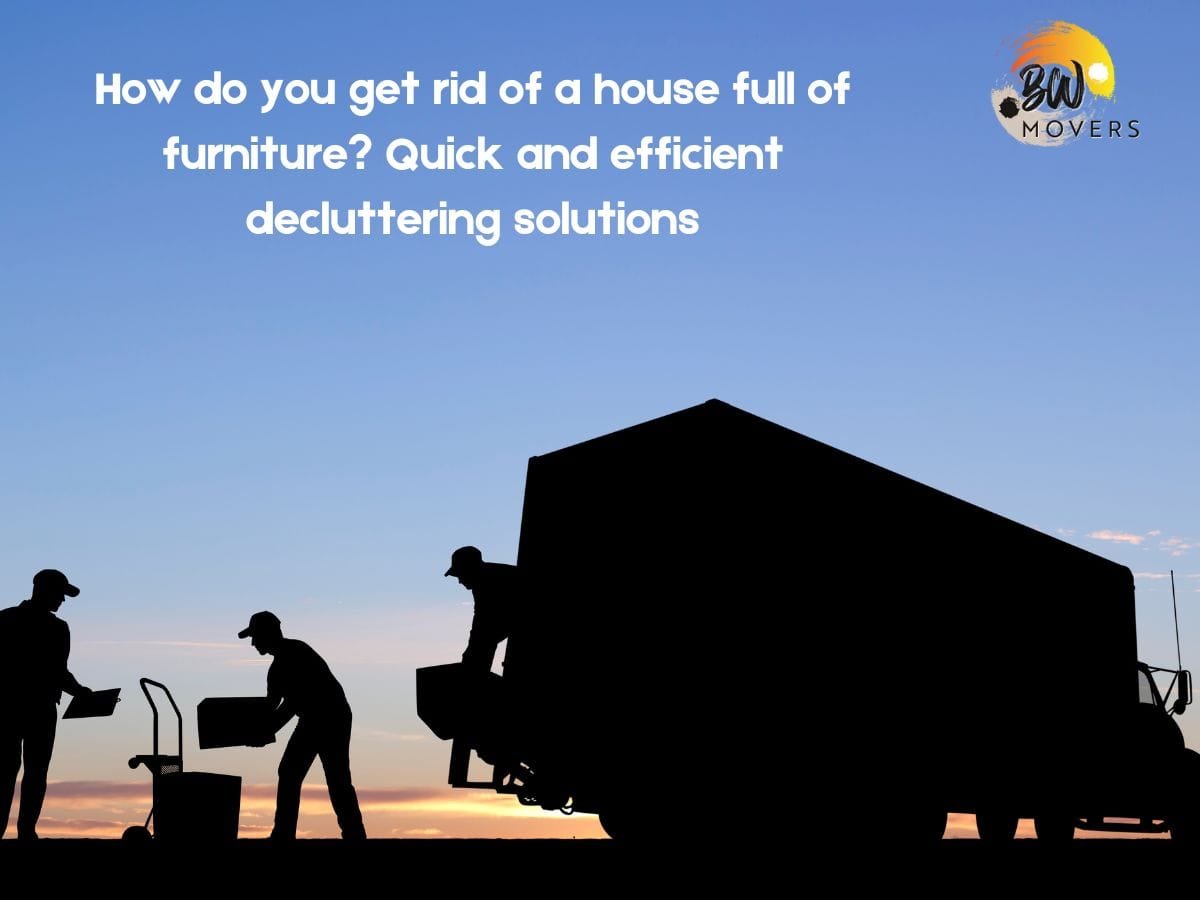 B&W Movers Silhouette of movers loading or unloading a truck at sunset, offering decluttering solutions for a house full of furniture.